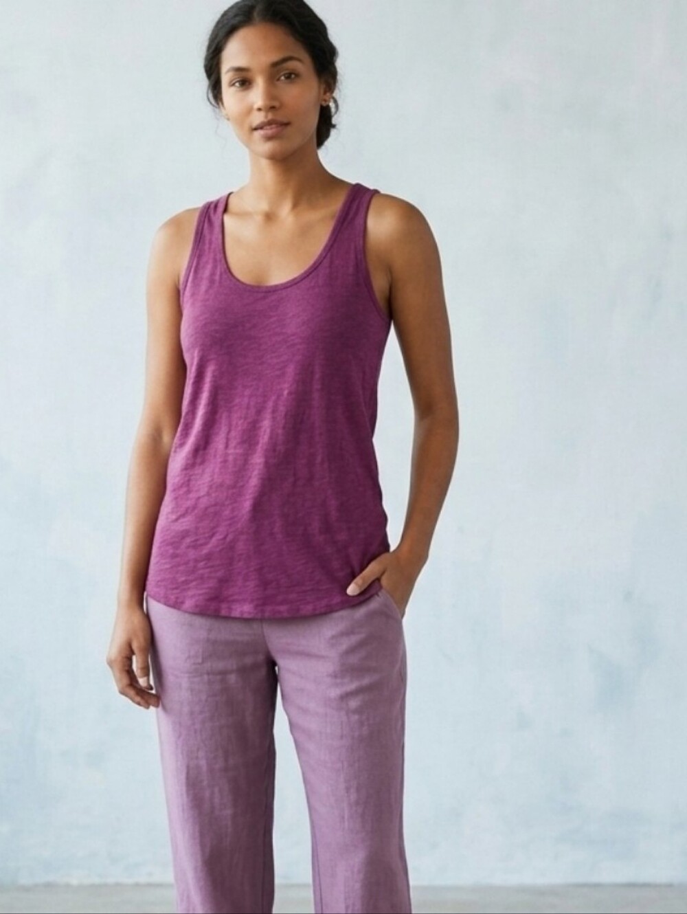 American Eagle Outfitters Tank Top 100% Cotton Crochet Women L Purple Athleisure